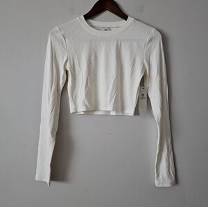 Mono B White crop long sleeve Top NWT